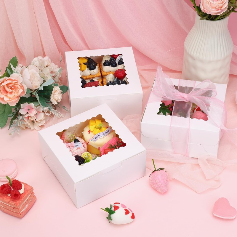 65pcs Cookie Boxes, 6x6x3 Inches Treat Boxes with Window, White Bakery Contai... gallery