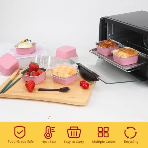 LNYZQUS 5oz Square Cupcake Pan with Lids 40 Pack, Aluminum Foil Muffin Cups,D... gallery