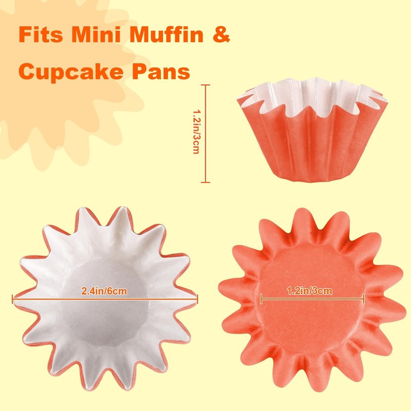 300Pcs Fall Grease-Resistant Mini Cupcake Liners Yellow Orange Wedding Muffin... gallery