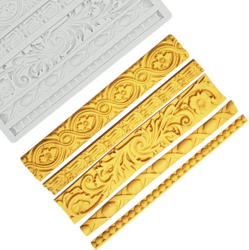 DIY Baroque Scroll Relief Cake Border Silicone Mold - Vintage Curlicues Fondant gallery