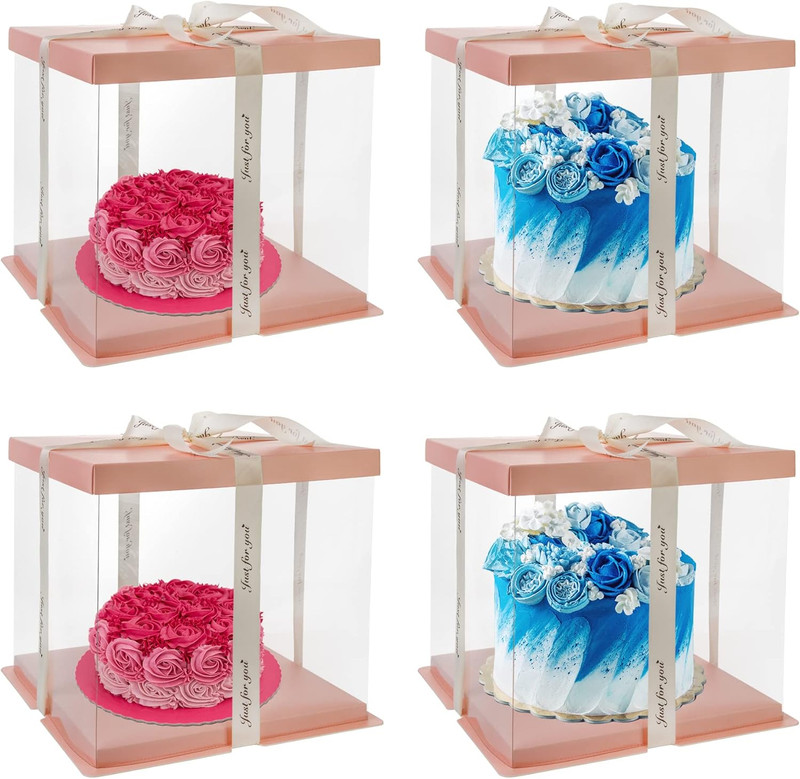 4 Pack Clear Cake Box Carrier 10" X 10" X 9" Cake Packaging Container with Ribbo gallery