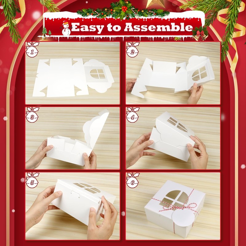 30 PCS Christmas Cookie Boxes Window 4x4x2.5 Inch White Bakery Gift Giving gallery