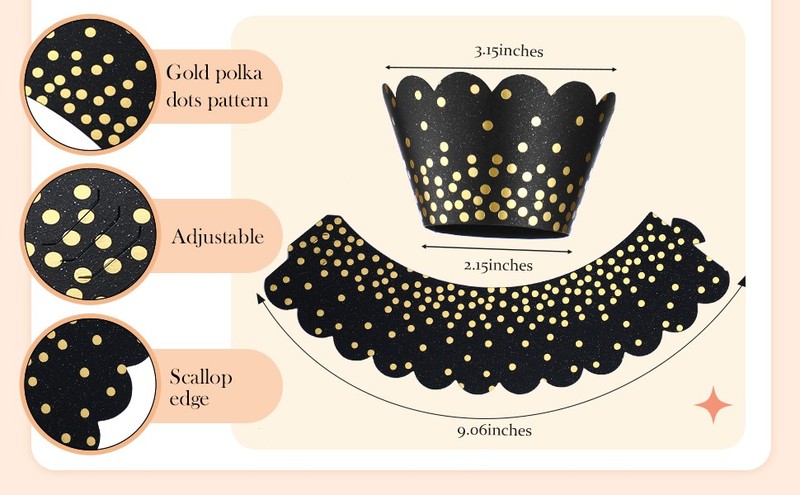 60 Pcs Gold Polka Dots Cupcake Wrappers Adjustable Graduation Cupcake Liners gallery