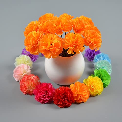 Pcs Marigold Flower Heads Bulk, Silk Marigold Heads with Stems 200 Orange gallery