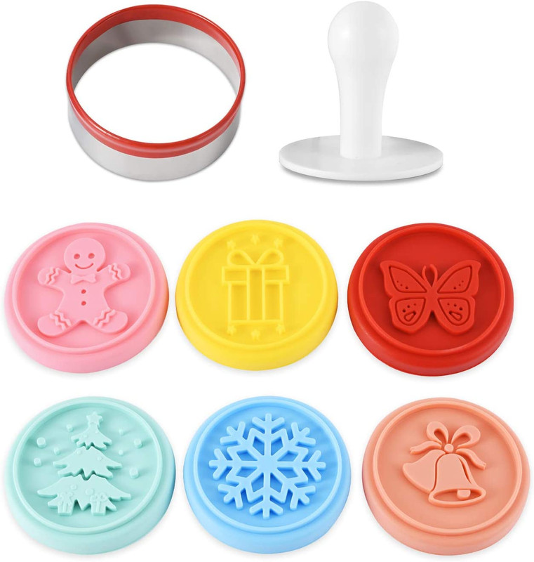 Sellos galletas juego de 6 sellos de silicona colores cortador de anillo y mango