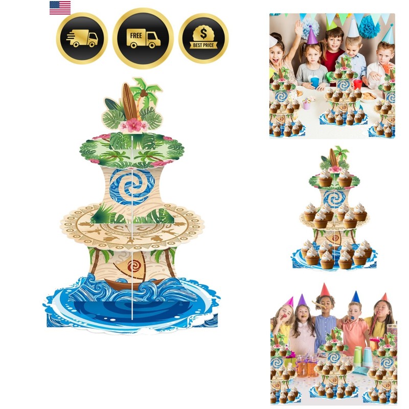 3 Tier Tropical Ocean Birthday Cupcake Stands, Ocean Movie Theme Cupcake Rack…