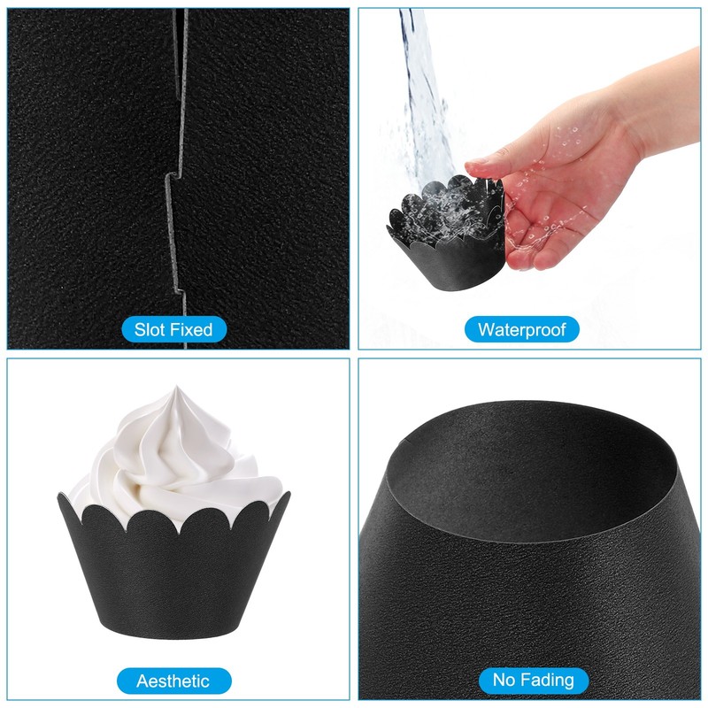 Cupcake Wrappers Paper, 50 Pack Baking Cups Standard Wave Decor, Black gallery
