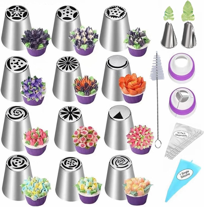 28-Piece Russian Piping Tips Set for Baking, Includes Nozzles and Accessories gallery