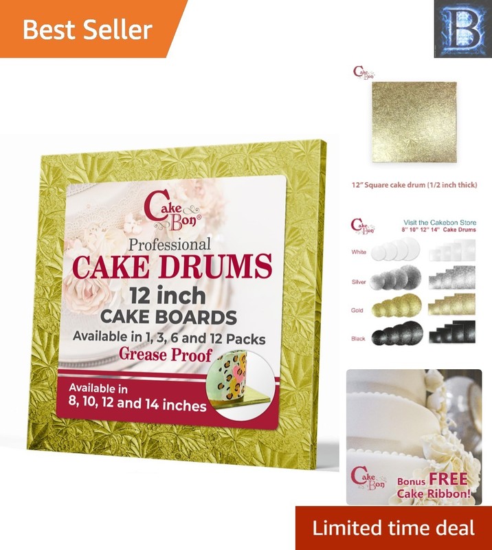 Professional 12 Inch Cake Board – Gold Foil Wrapped Cake Drum – 1 Count