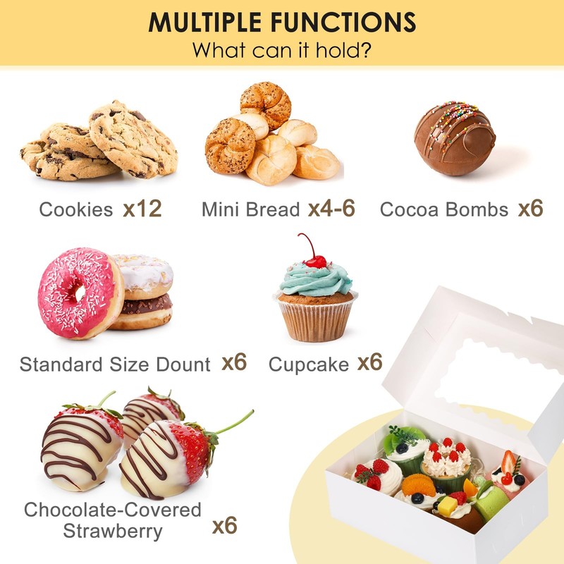 45pcs Cookie Boxes with Window, 9x6x3 Inch White Auto-Popup Bakery Boxes, Pas... gallery