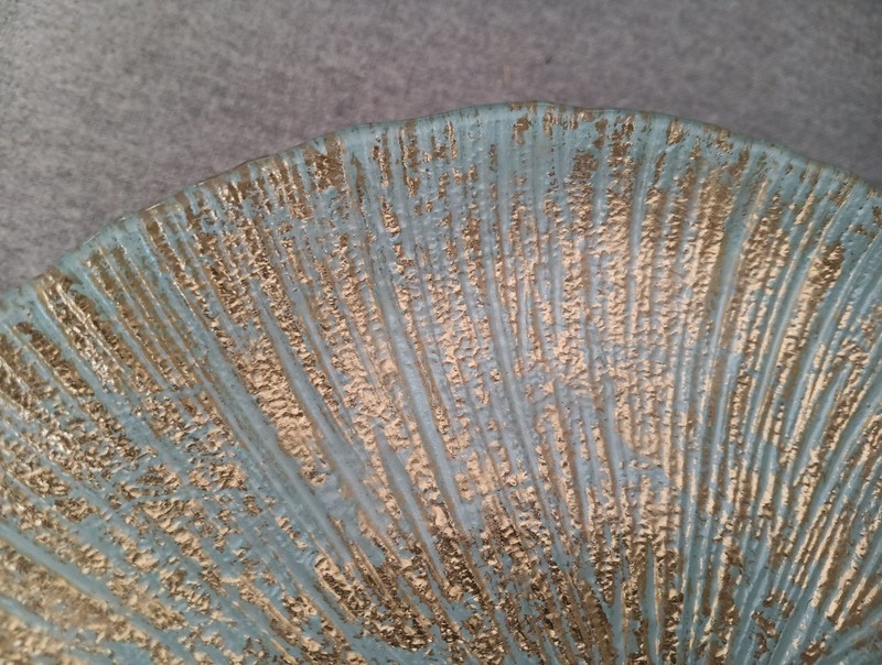 RETRO Blue with Gold Foil Textured Glass Cake Stand 8.5 in. ANTHROPOLOGIE(??) gallery
