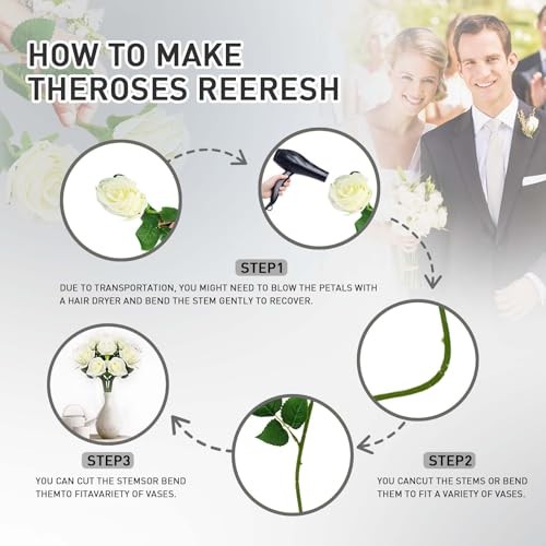 Artificial Roses with Long Stems, 12Pcs Realistic Roses Artificial White gallery