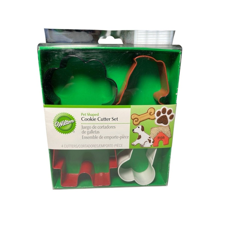 Wilton Pet Shaped Cookie Cutters Dog, Bone, Paw, Doghouse Set of 4