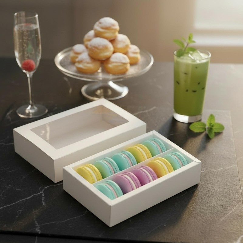 30 Pack Macaron Boxes For 12 White Bakery Gift With Clear Window 7x5x2 Inch gallery