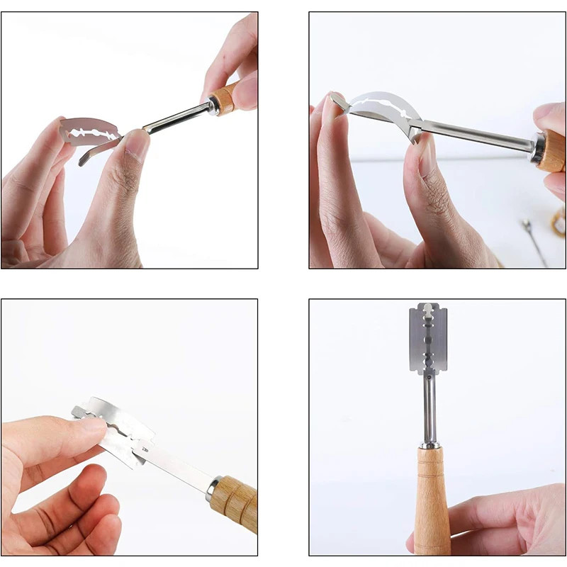 Premium Bread Lame Dough Scoring Tool with 5 Blades Wooden Handle gallery