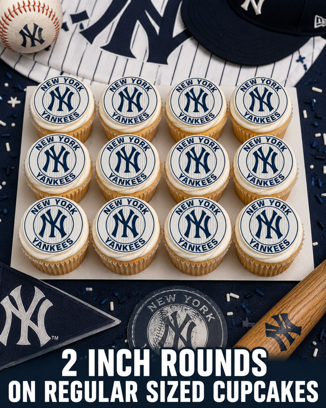 12 pc. NY Yankees edible image rounds, choose sz. PRE CUT