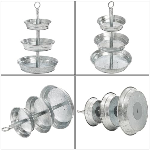 3 Tier Serving Tray, Galvanized Metal Cupcake Stand Vintage 12" x 8" x 2" gallery