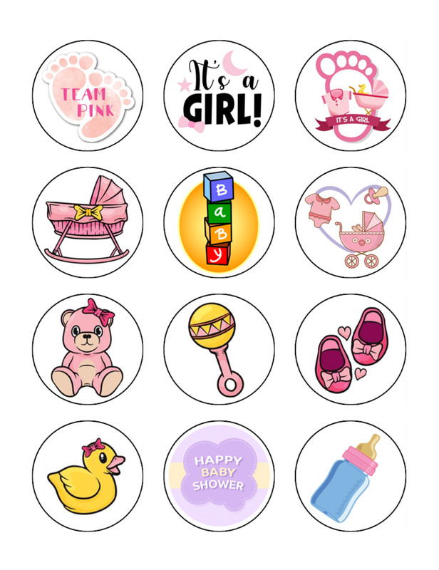 Baby Shower Girl Edible Cupcake Toppers – Wafer - Gender Reveal Cake Decorations gallery