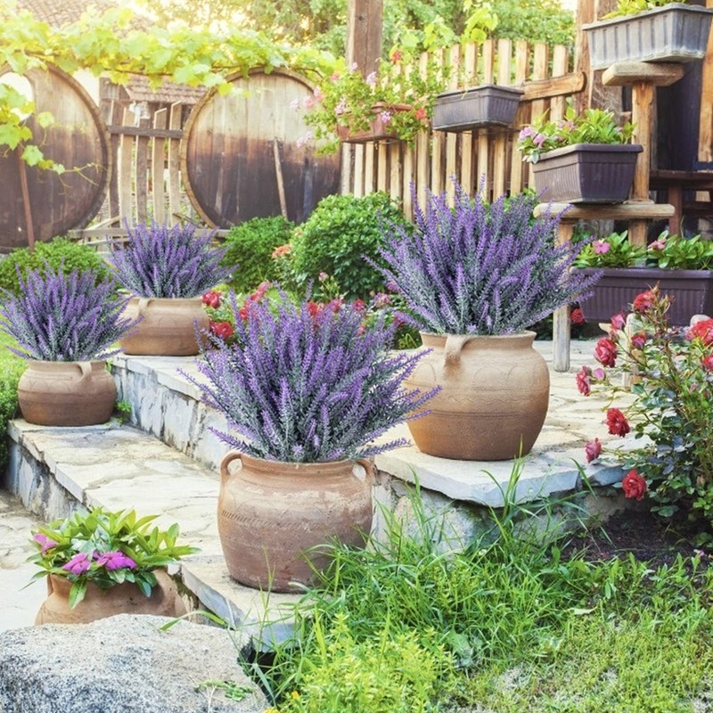 Artificial Lavender Fake Flowers Faux Plastic Plants Gray Purple 12 Bundles gallery