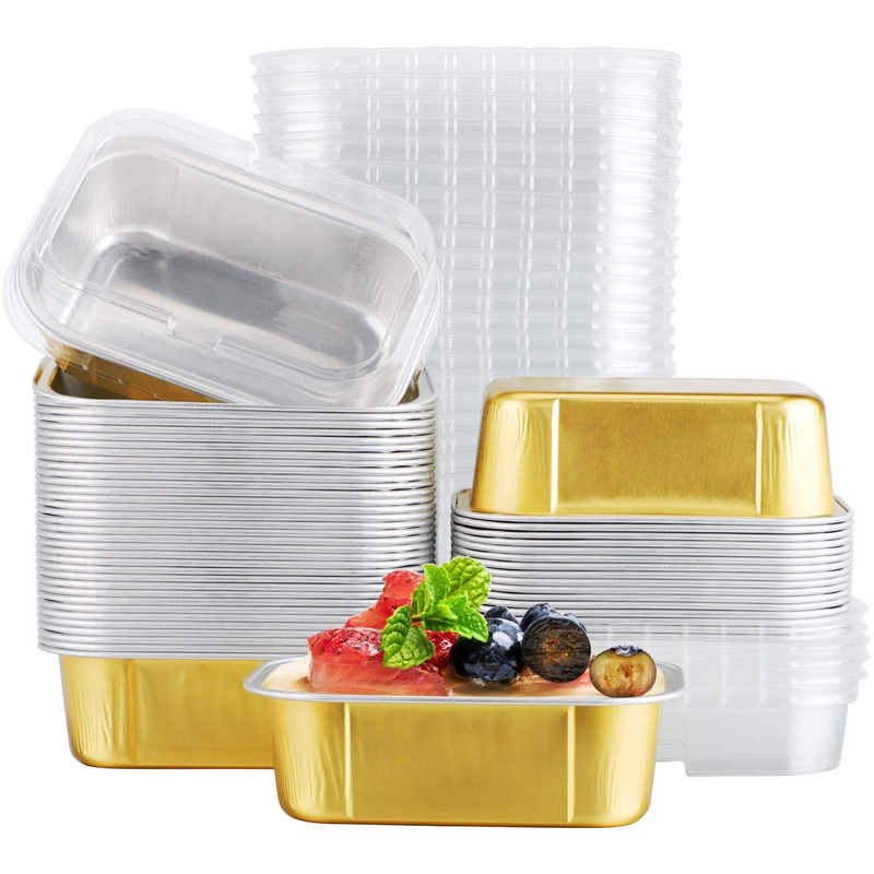 Baking Cups Aluminum Foil, 5.7oz 50pcs Reusable Cupcake Cups with Lids, Pie R…