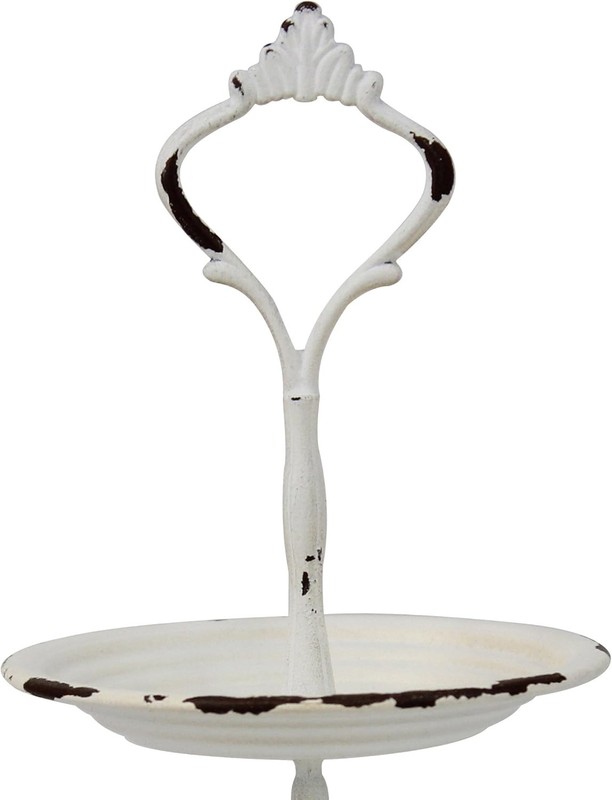 Stonebriar Small 2 Tier Worn White Metal Tray, Rustic 5.7, Off gallery