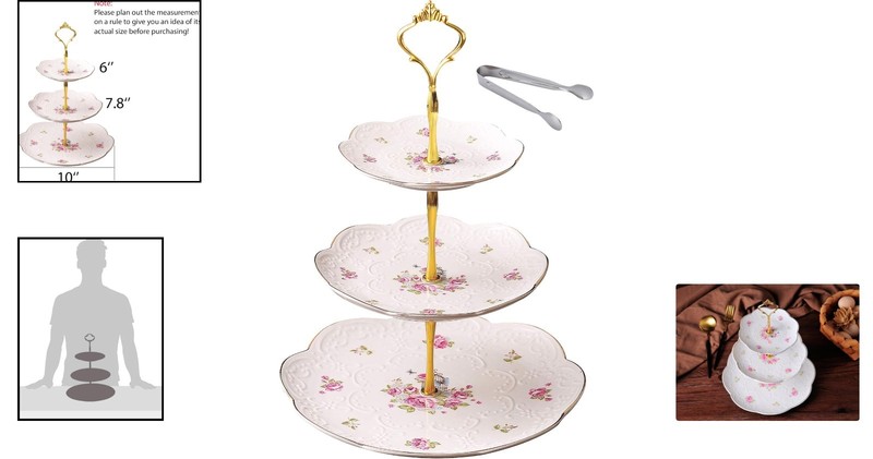 Exquisite Embossed 3-Tier Dessert Stand - Perfect for Tea Parties & Weddings gallery