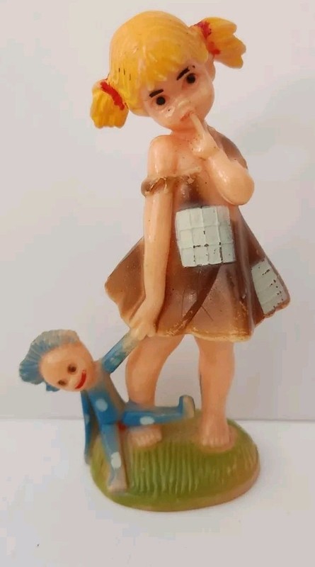 Vintage Plastic Cake Topper 4 Inch Little Girl with Doll 60s