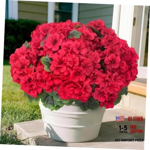 8 Pcs Artificial Geraniums Flowers for Outdoor Spring Summer Decor – UV Red