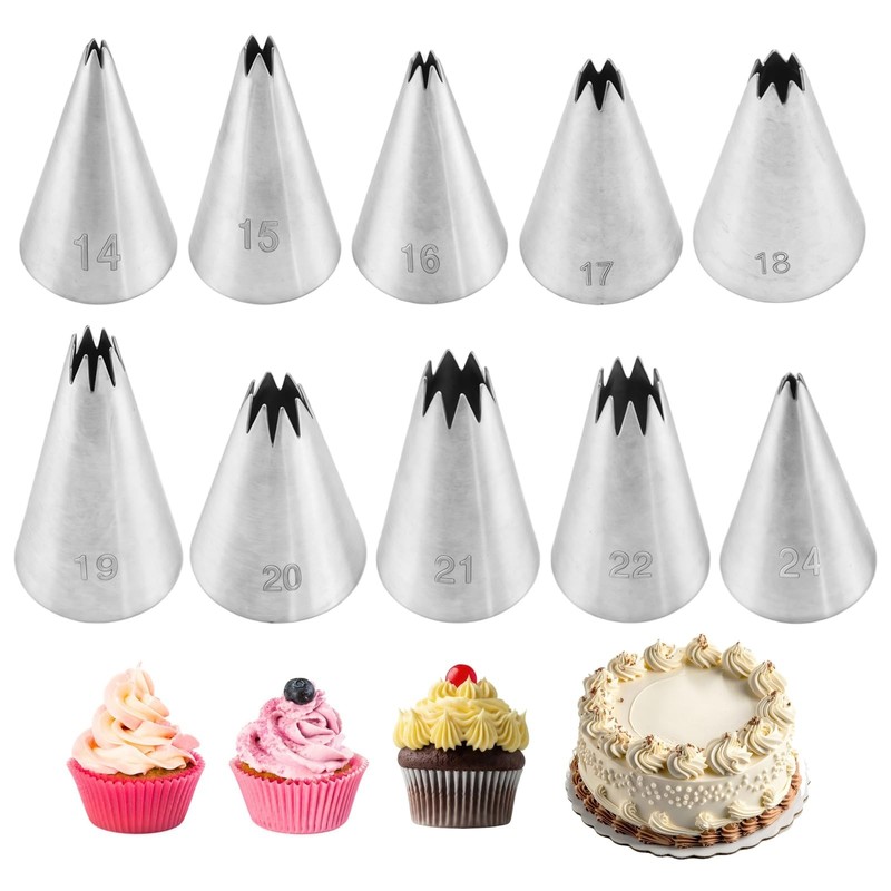10 PCS Stainless Steel Small Star Piping Tip Set French Open Star Cupcake