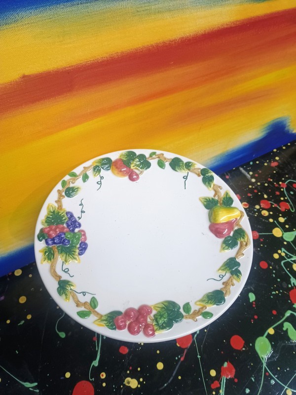 Handpainted Small Floral Fruit Design Pedestal Cake Stand Ceramic gallery