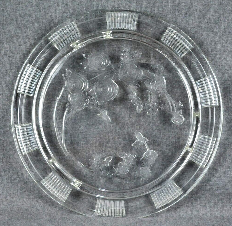 Vintage Cabbage Rose Footed Glass Cake Plate w/ Vintage Aluminum Cake Dome Cover gallery