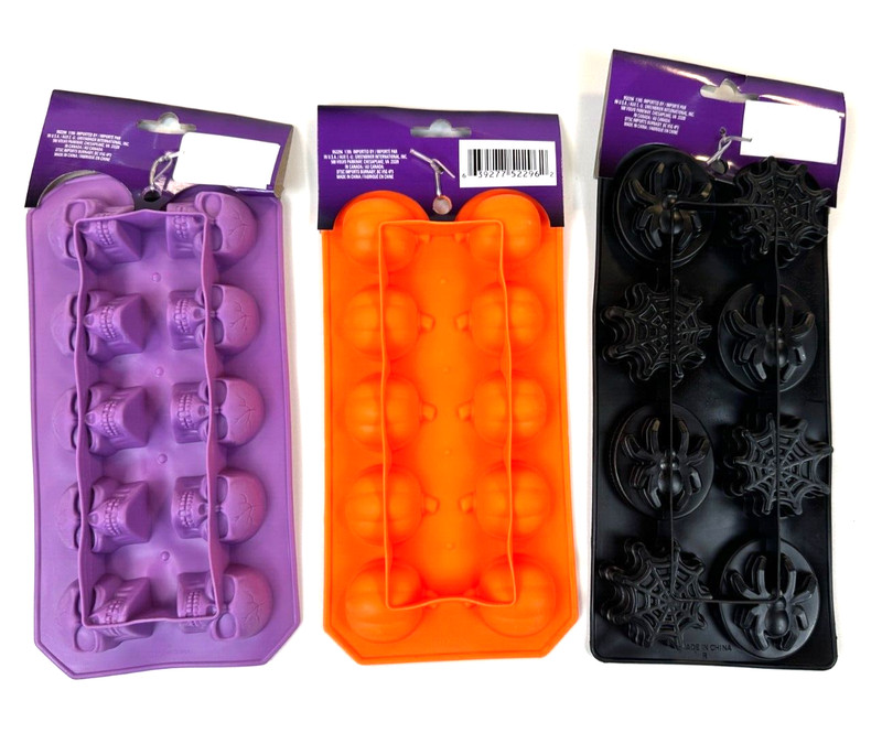 3 Silicone Molds Halloween Chocolate Candy Ice Skeleton Pumpkin Skulls Spiders gallery
