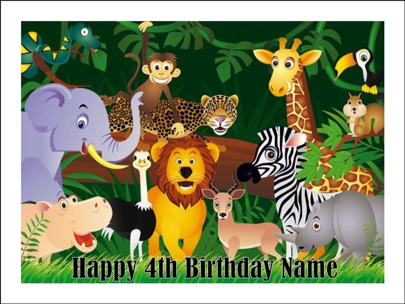 Jungle Animal Cake Topper Edible Icing Birthday Cake Decorations (3 Sizes) #01