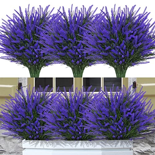 12 Bundles Fake Outdoor Flowers UV Resistant Plants Artificial Lavender Purple