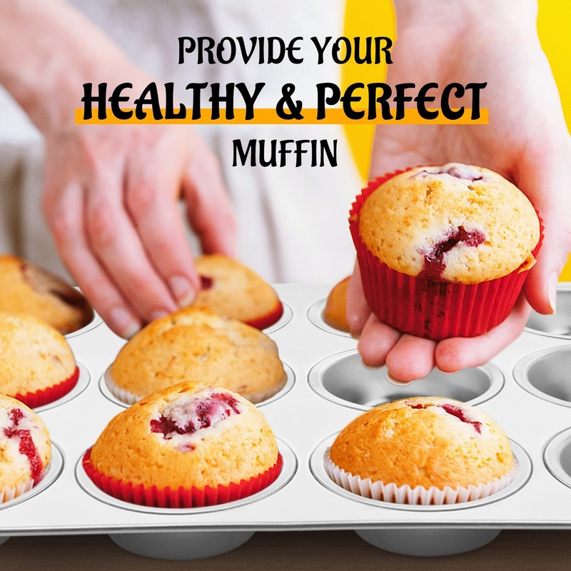 E-far Muffin Pan 12-Cup, Set of 2, Stainless Steel 13.7”x10.4”x1.25”, Silver gallery