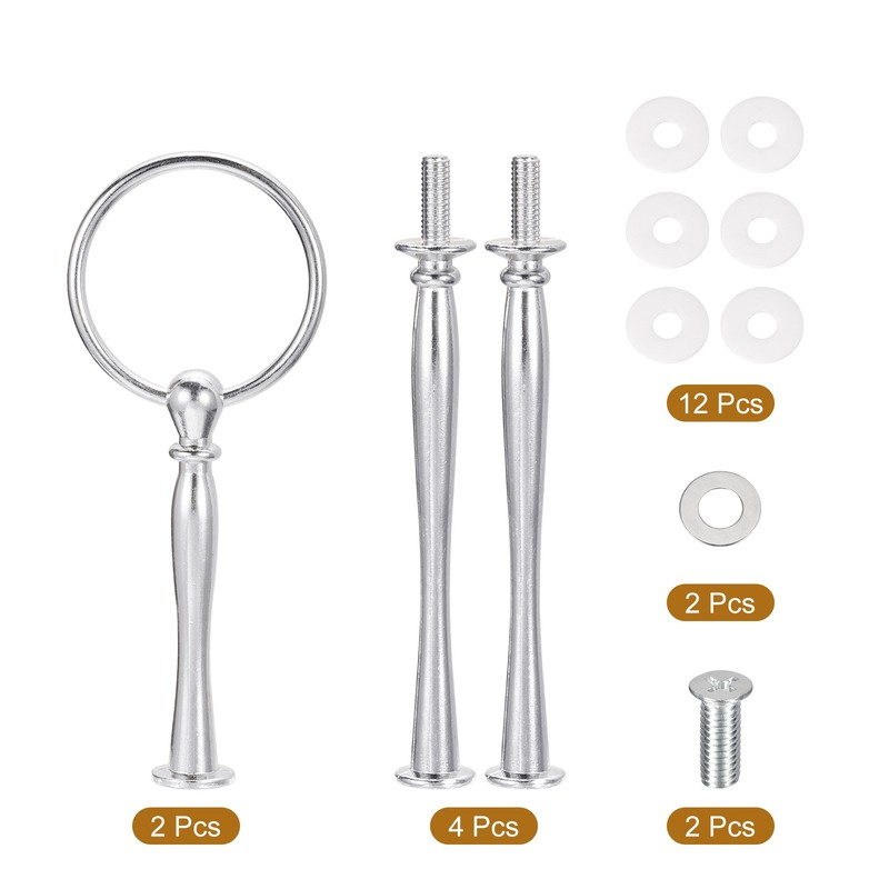 2 Set Cake Tray Stand Handle Plate Hardware Fitting, 3-Tiers Arc Silver gallery