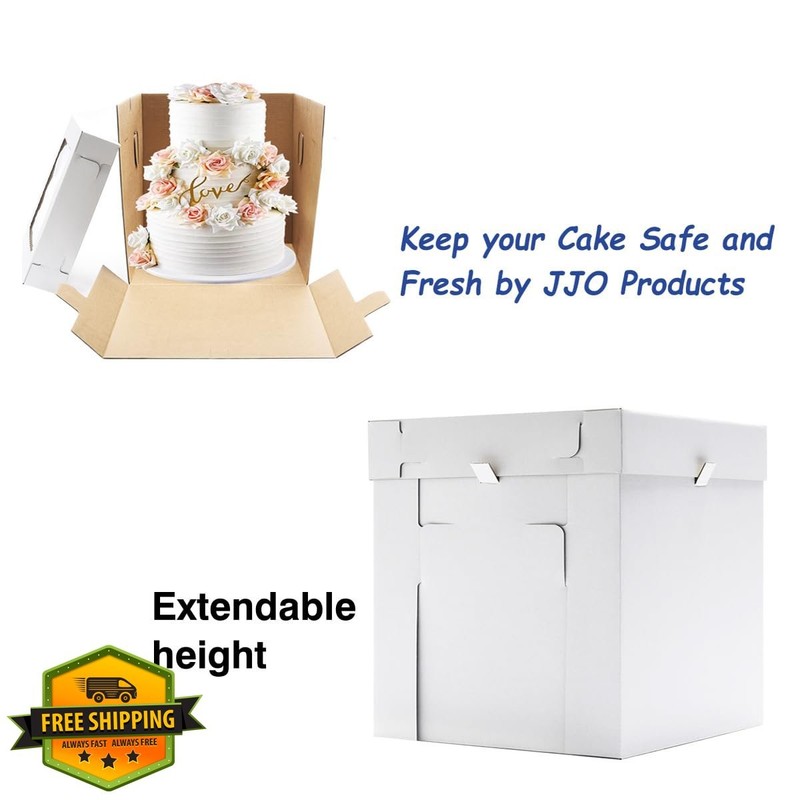 JJO Tall Cake Boxes w/ Window, 12x12x12 Inch, 3 Pack White gallery