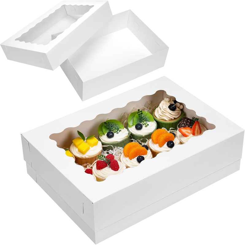 10Pcs 14X10X4In Sheet Cake Boxes White Rectangle Bakery Boxes with Window, for C