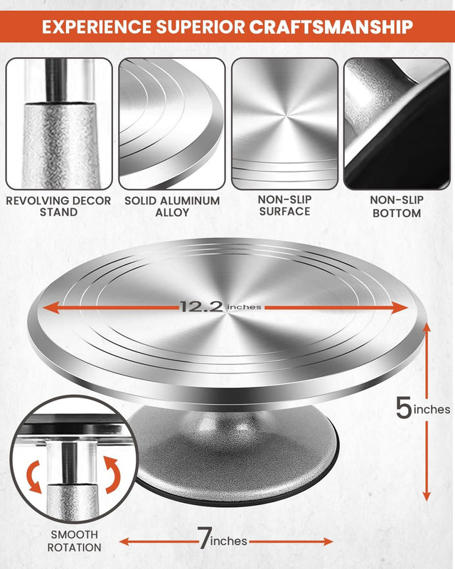250 Pcs Aluminum Cake Decorating Tools Kit with 12" Metal Turntable & Knife S... gallery