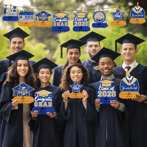 8 Pieces Class of 2026 Graduation Table Decorations - 2026 Congrats Blue Gold gallery