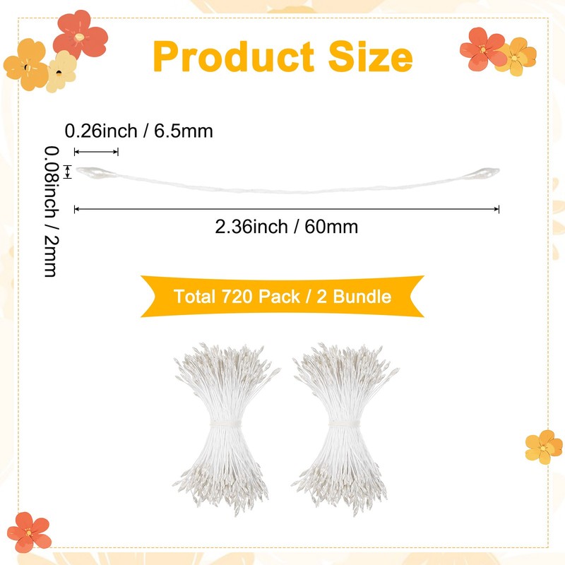 720-Pack Artificial Flower Stems 2mm for DIY Crafts [White] gallery