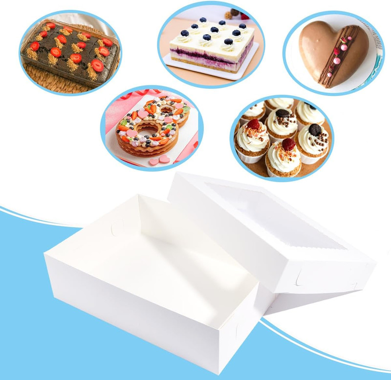 JJO 14X10X4 Inches 10 Pack Cake Boxes with Cake Board,White Bakery Boxes for Qua gallery