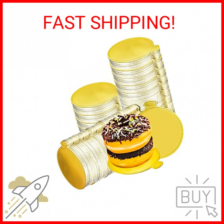 MotBach 200 Pcs Round Golden Cardboard, 3.5 Inch Round Mini Cake Boards, Mousse gallery