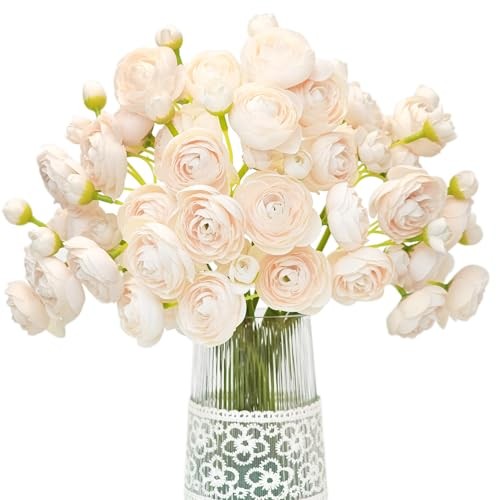 Ranunculus Artificial Flower Silk Flowers Faux DIY Bouquet 18 Light Champagne