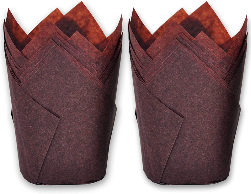 500 Pcs Large Size Brown Tulip Baking Cups 2-1/4″(Base Diameter) X 4″(Wall Heigh