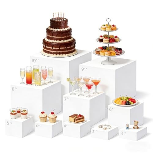 10pcs Buffet Risers,Dessert Table Display Set,WhiteBuffet Risers,Acrylic Boxes