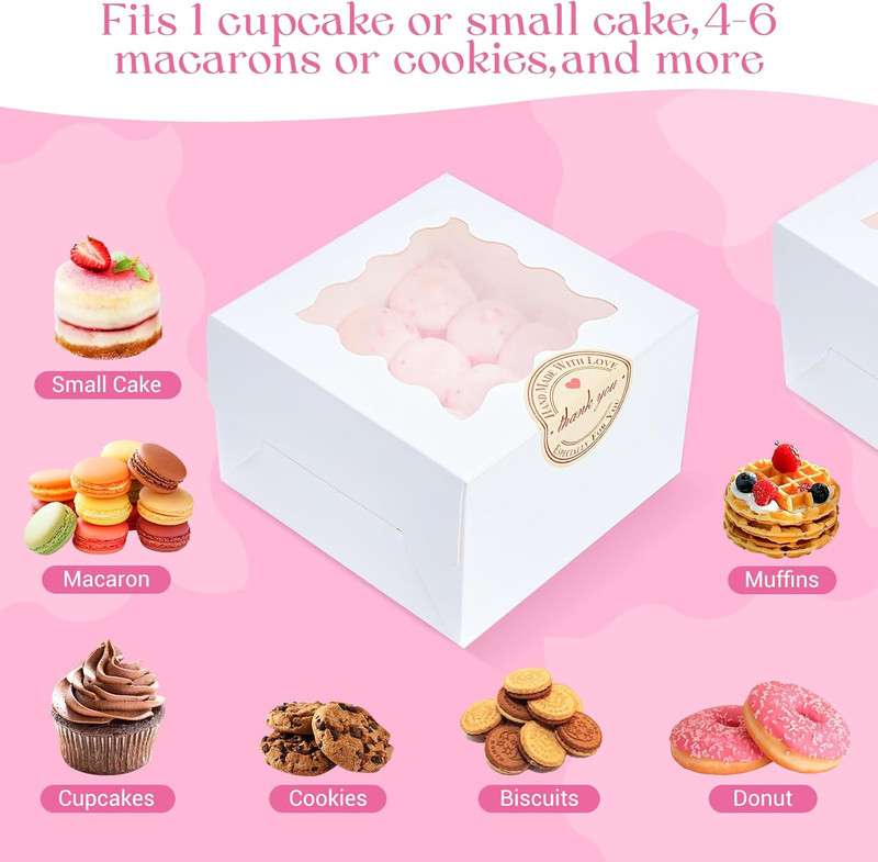 Homrelaxy 30pcs White Cookie Boxes with Window, 4x4x2.5 Inches Small Bakery Boxe gallery