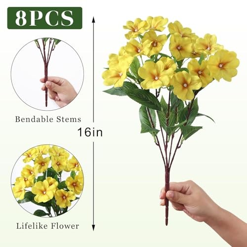 Bundles Artificial Impatiens for Outdoor Spring Summer Decor, No Fade 8 Yellow gallery