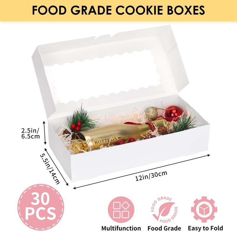 30pcs Auto-Popup Cookie Boxes, 12x5.5x2.5 Inch White Bakery with Window for T... gallery