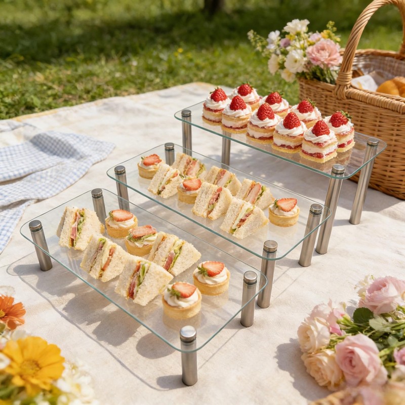 6 Pack Tempered Glass Display Stands Set, 13 Inch Rectangular Cake Cupcake St... gallery